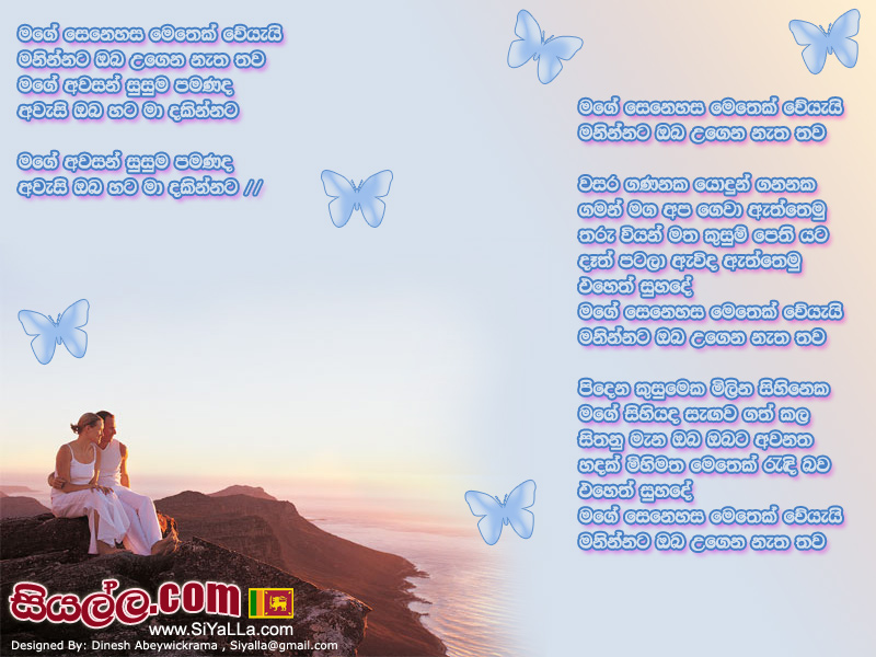 Mage Senehasa Metek Weyai Maninnata Oba Song Lyrics by Sunil Edirisinghe