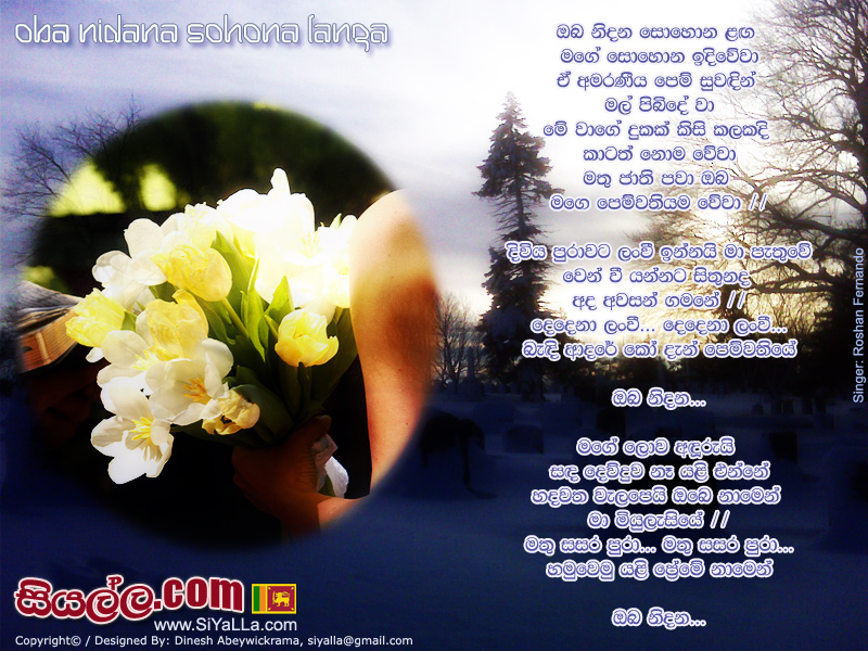 Oba Nidana Sohona Langa Mage Sohona Idi Wewa Song Lyrics by Roshan Fernando