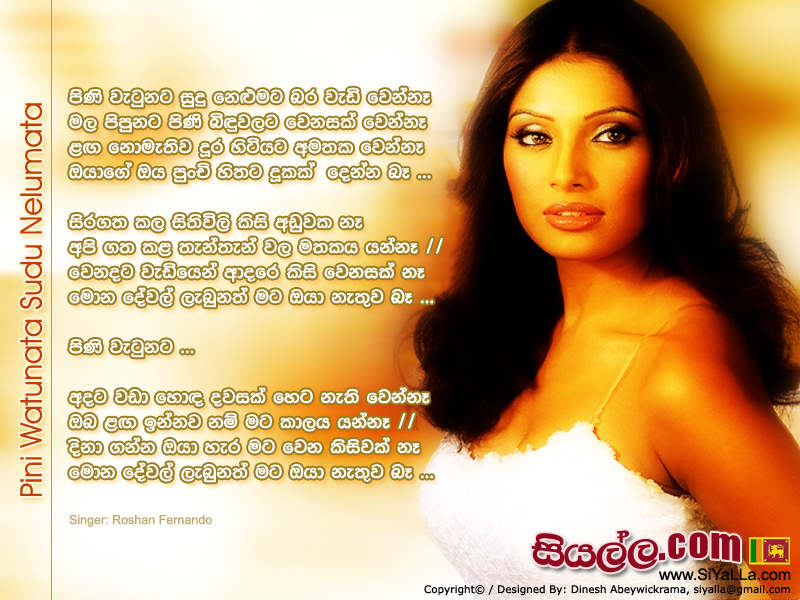 Pini Watunata Sudu Nelumata Bara Wadi Wenna Song Lyrics by Roshan Fernando