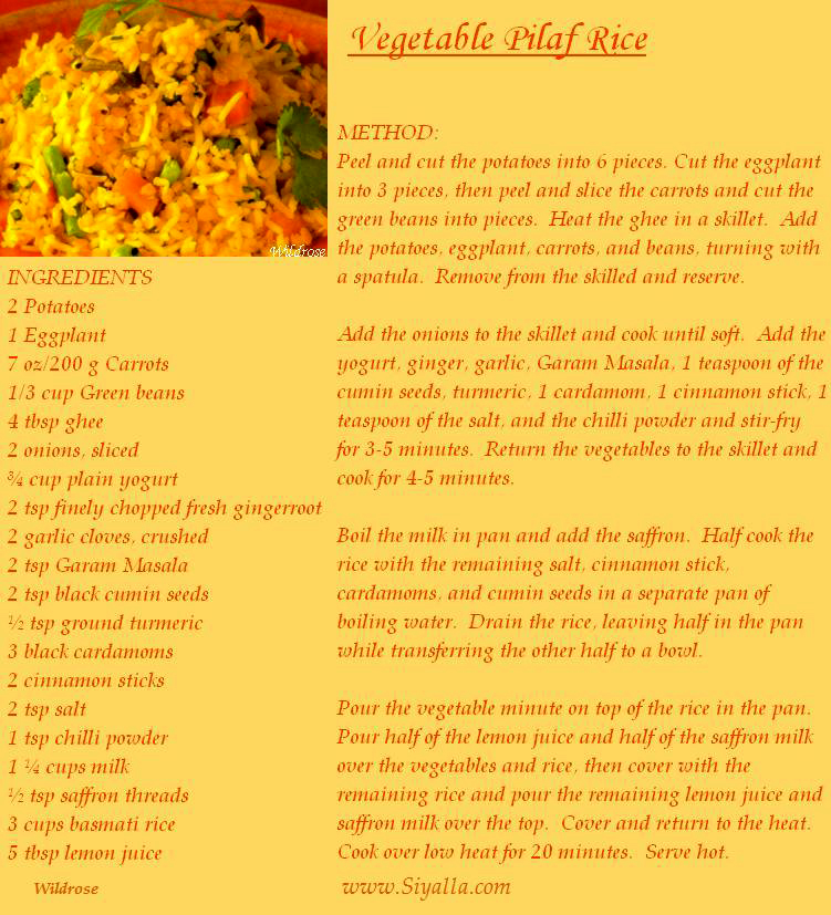 Vegetable Pilaf Rice Recipe