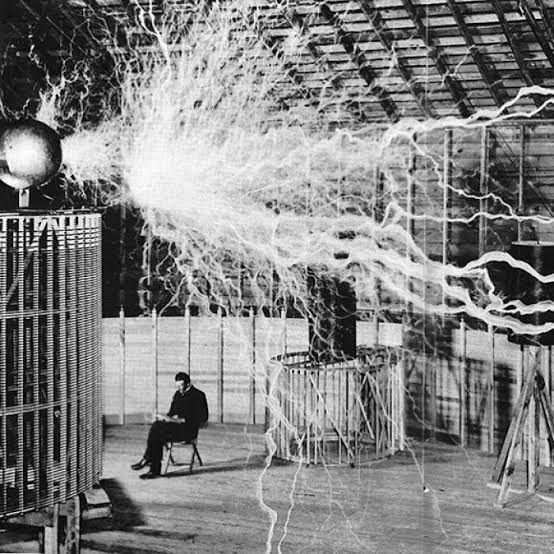 Nikola Tesla's laboratory with fluorescent light